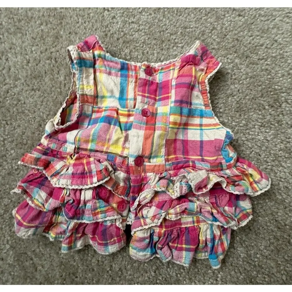 The children’s place 3T 36 Mo Dress Ruffle Tier Plaid Flower Top Pink Baby Girl